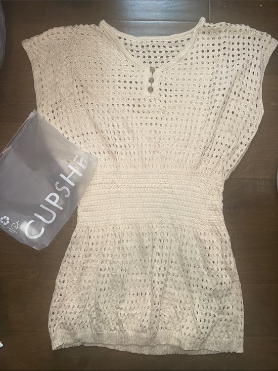 Cupshe Other - Cupshe Cream Open-Knit Mini Swimsuit Cover Up with Button Neck